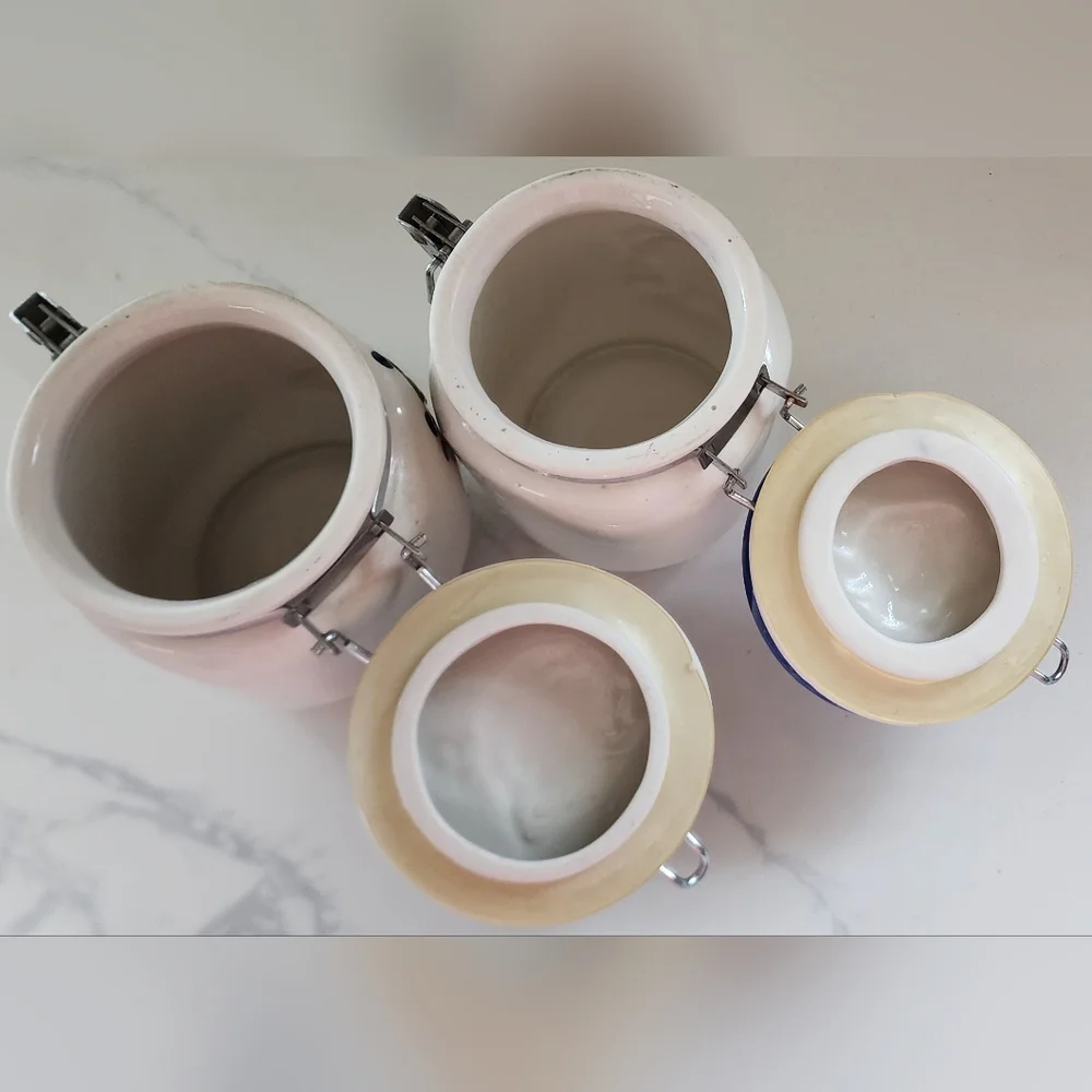 Vintage‎ Ceramic Canisters Fruit Clamp Closure Gaskets Set Of Two